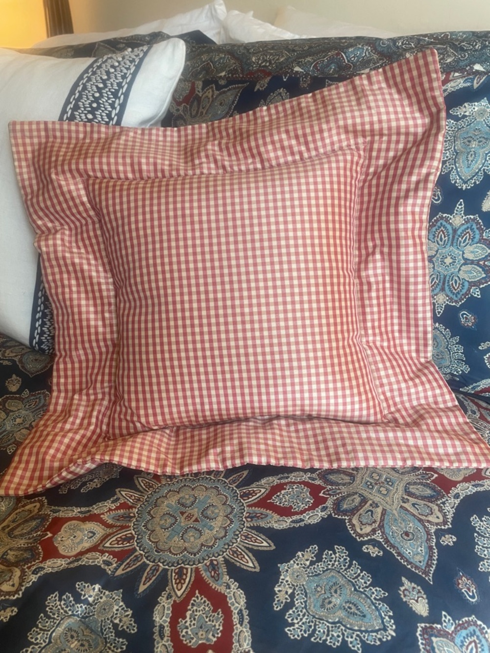 Red/beige Gingham 18” Square Decorative Down Pillow